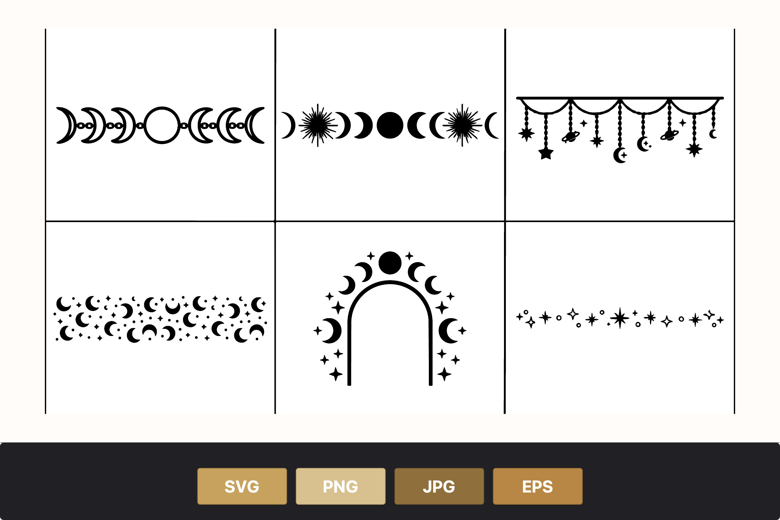 Moon Phases Celestial Borders Black