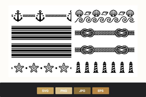 Nautical Line Art Borders with Anchors Illustration Illustrations Imprimables Par SVGdesigns