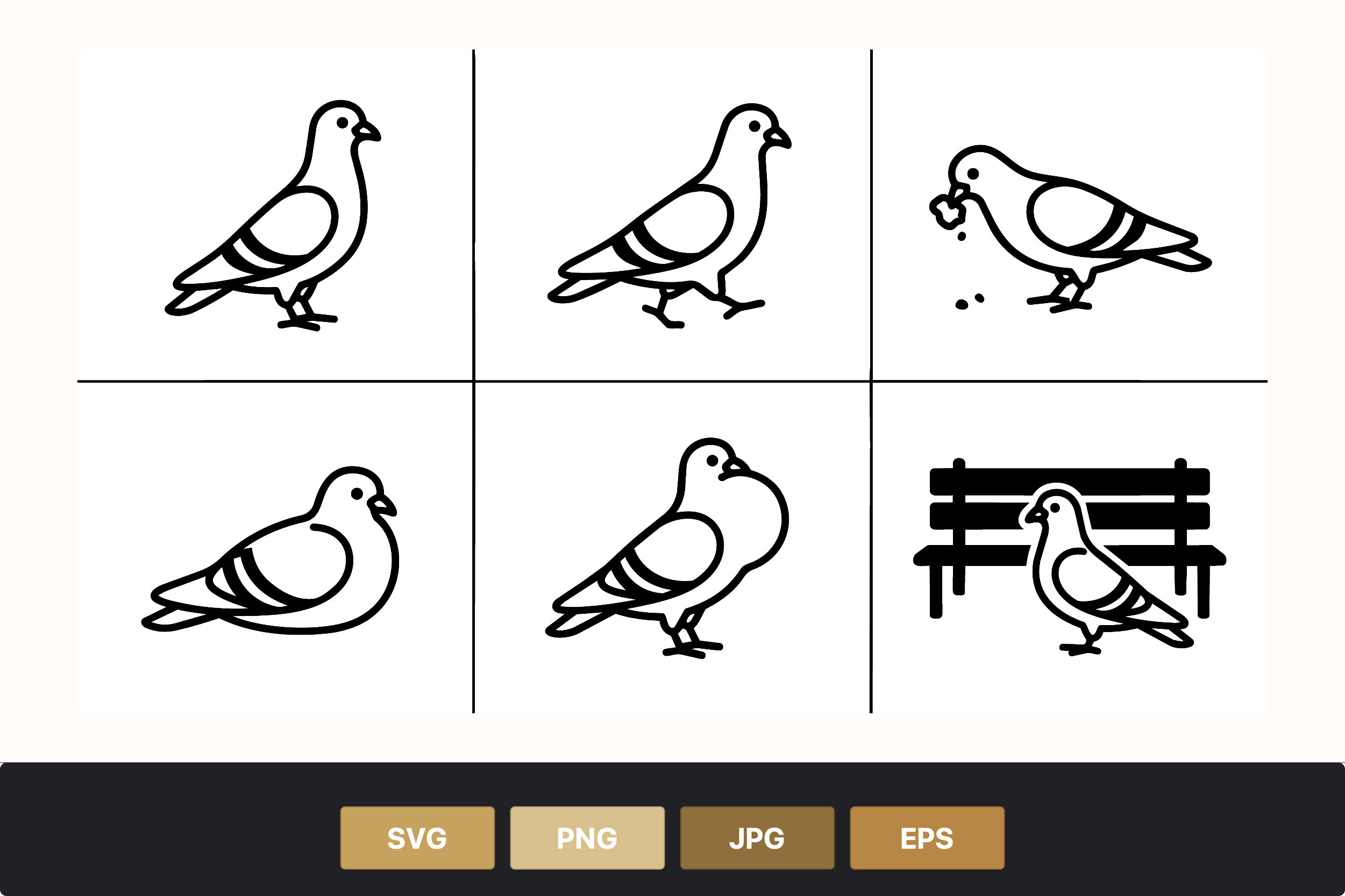 Pigeon Bird Line Art Set