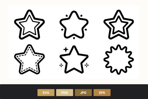 Six Star Shapes Line Art Vector Icons