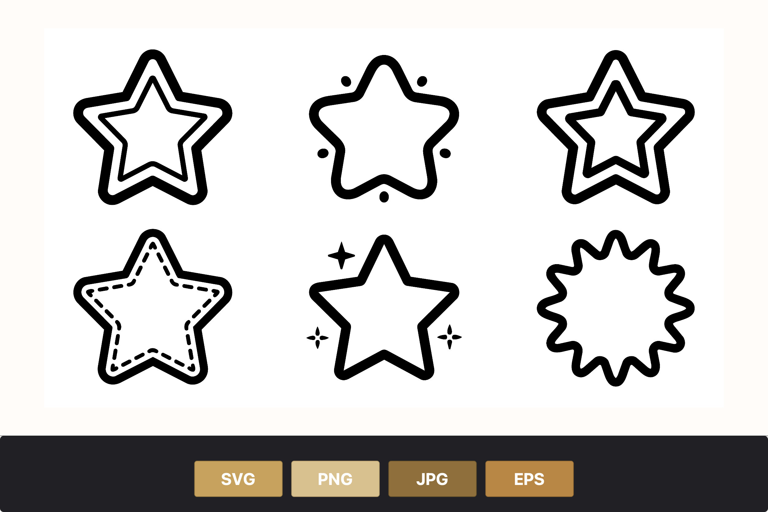 Six Star Shapes Line Art Vector Icons