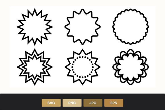 Starburst Vector Shapes Set Black White