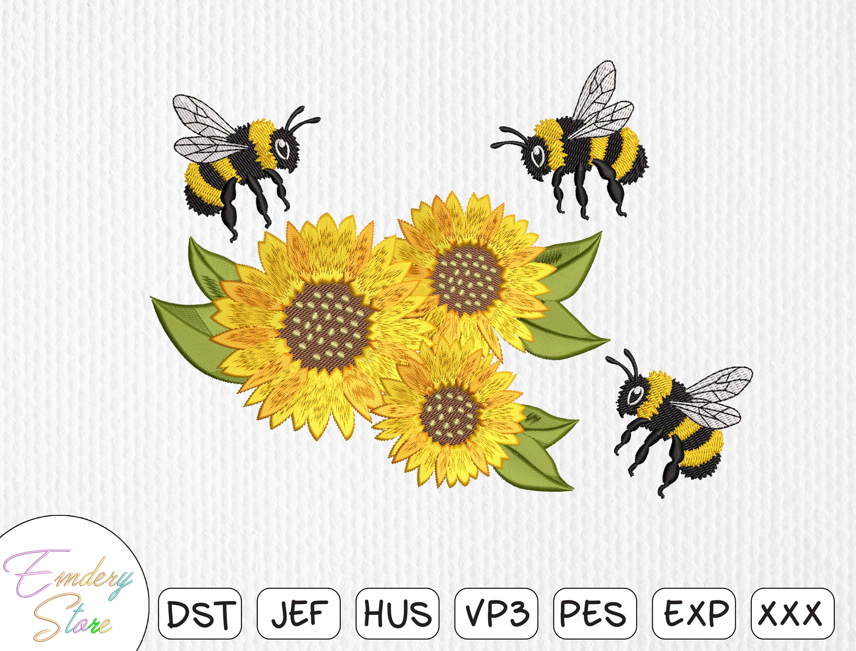 Sunflower & Bumble Bee Embroidery Design