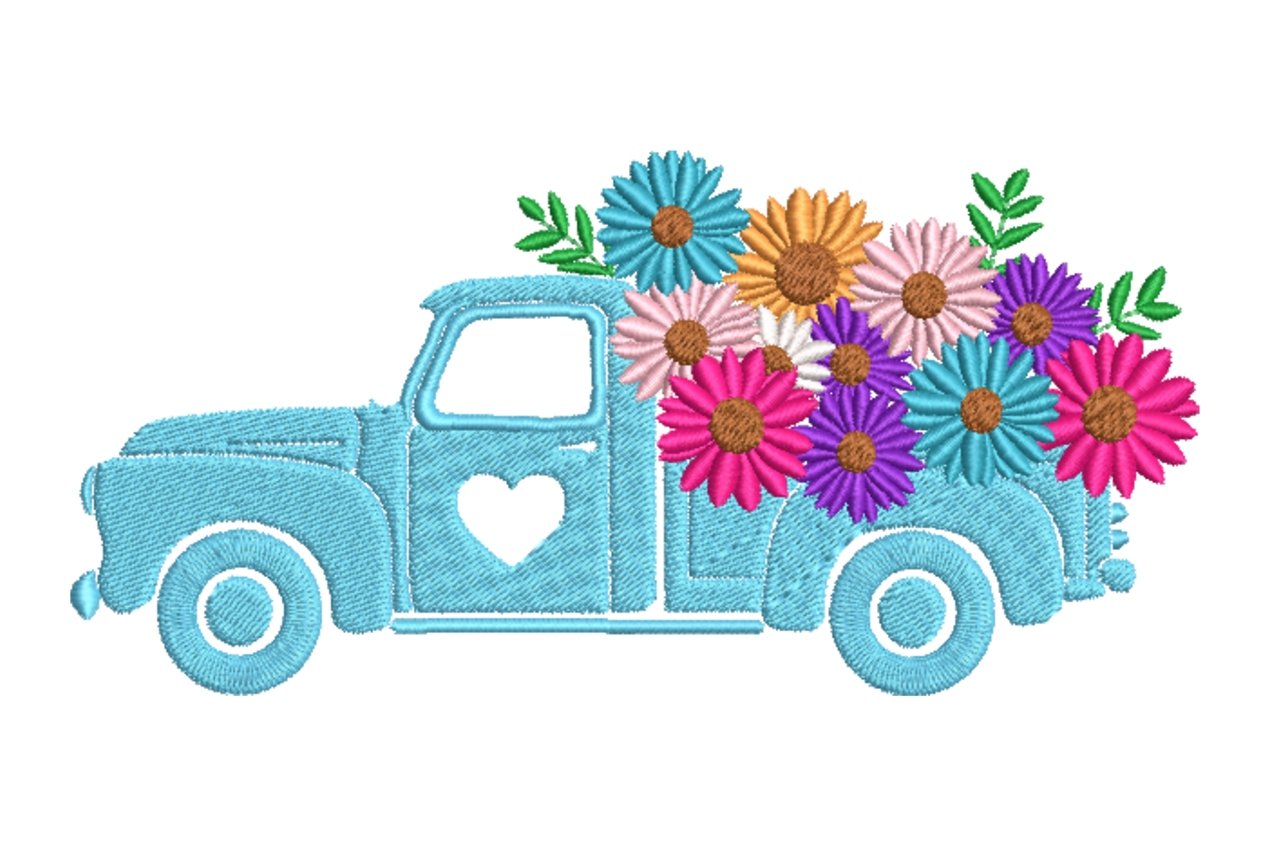 Vintage Blue Truck with Flowers