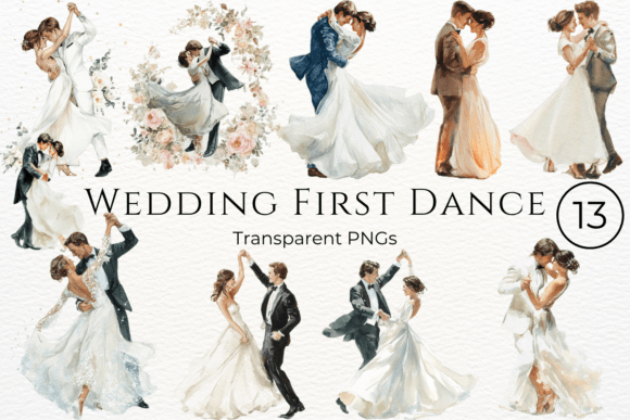 First Dance Graphics Wedding First Dance Watercolor Clipart Graphic by Whimsy Bloom Co ...