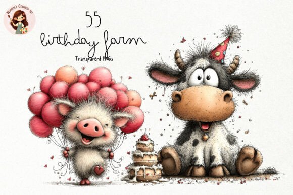 Whimsical Birthday Farm PNG Clipart Graphic Illustrations By Nicolle's Colorful Art