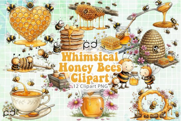 Whimsical Honey Bees Graphics Graphic AI Generated By Padma.Design