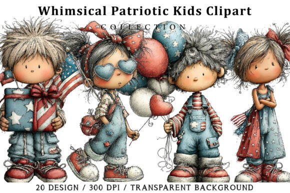 Whimsical Patriotic Kids Clipart Graphic AI Illustrations By daily.arts