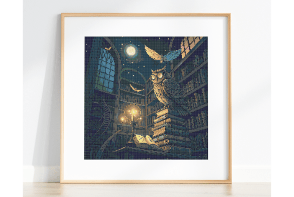Witchy Owl Crescent Moon Cross Stitch