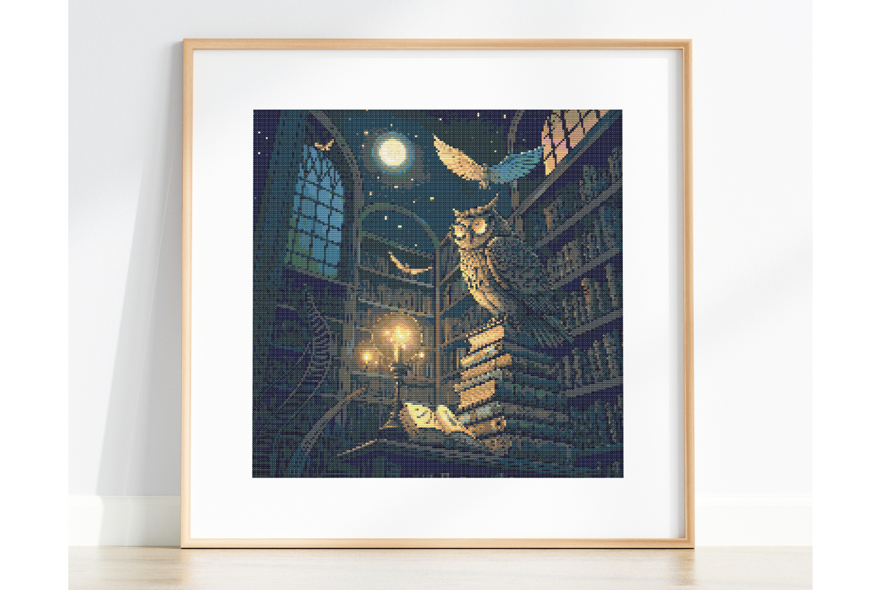 Witchy Owl Crescent Moon Cross Stitch