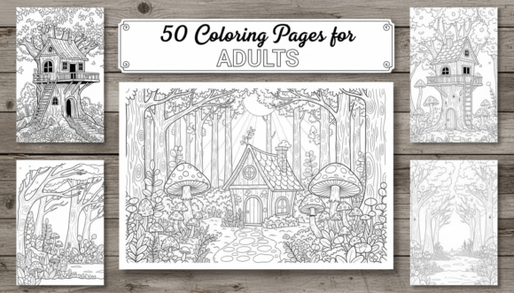 Preview of 50 Woodland Fantasy Coloring Pages adult coloring pages