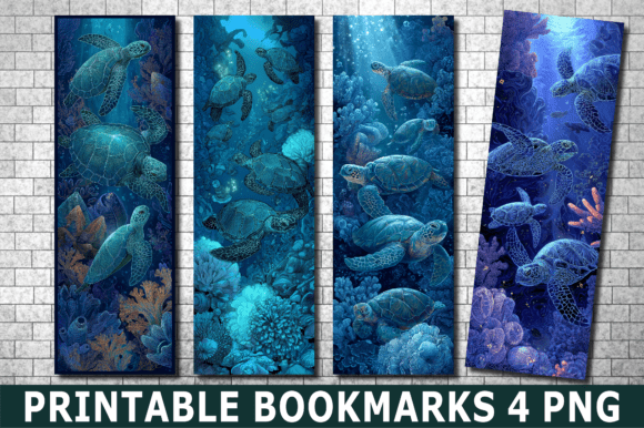 Artistic Blue Sea Turtle Bookmark PNG
