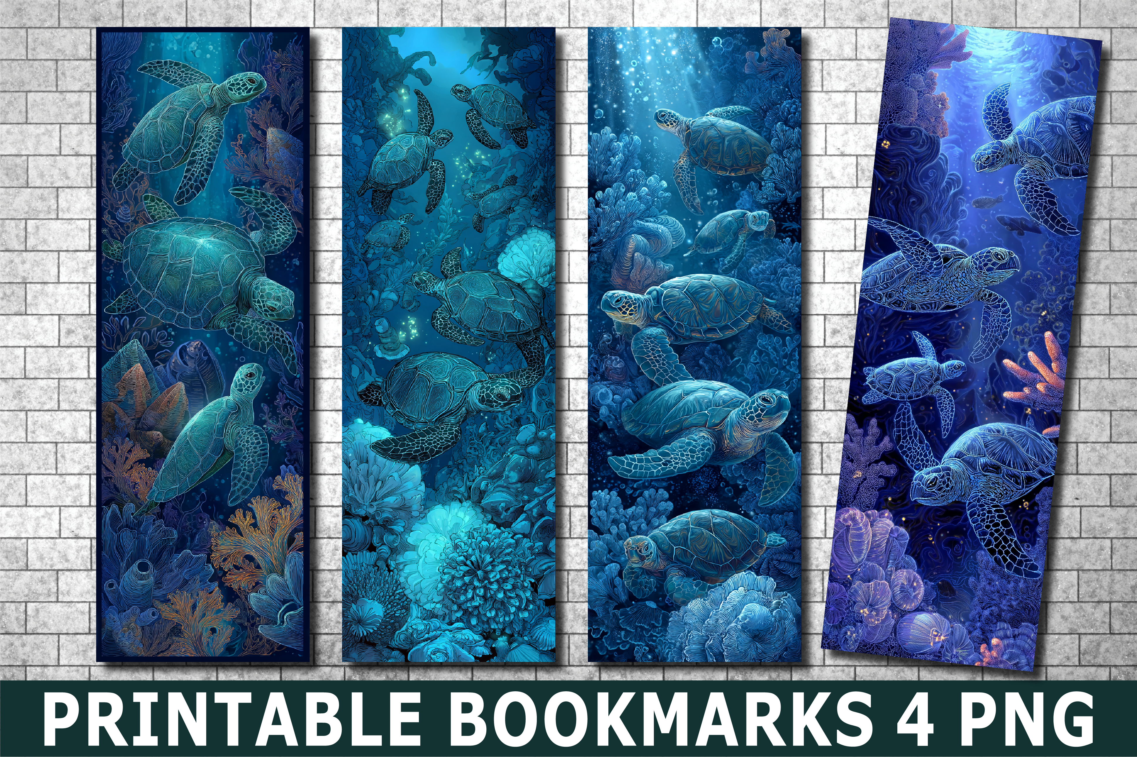 Artistic Blue Sea Turtle Bookmark PNG