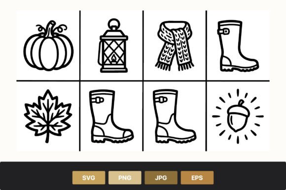 Autumn Line Art Pumpkin Lantern Boots
