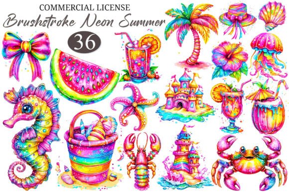 Brushstroke Neon Summer Clipart