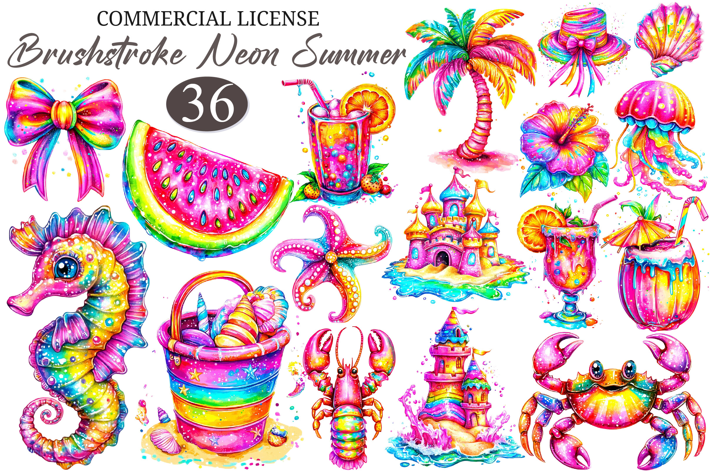 Brushstroke Neon Summer Clipart