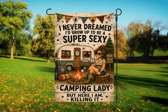 Camping Lady Garden Flag