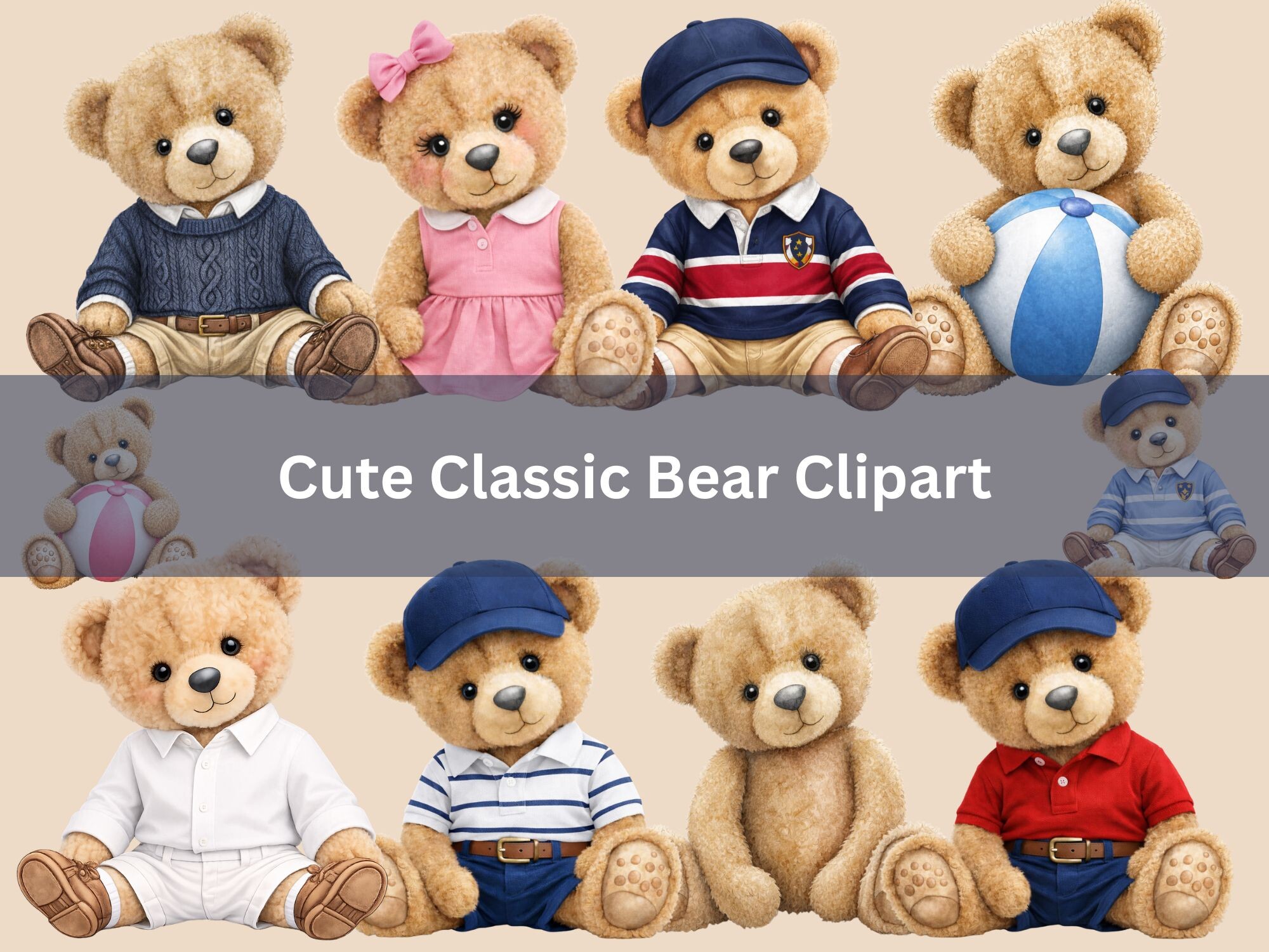 Classic Preppy Teddy Bear Clipart