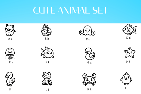 Cute Animal Set Font PNG with transparent background - Preview 1