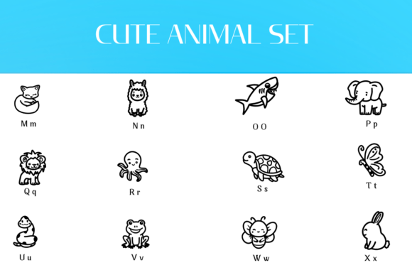 Cute Animal Set Font PNG with transparent background - Preview 2