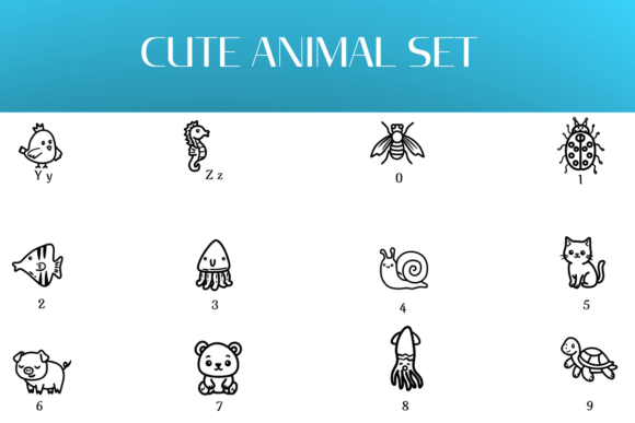 Cute Animal Set Font PNG with transparent background - Preview 3