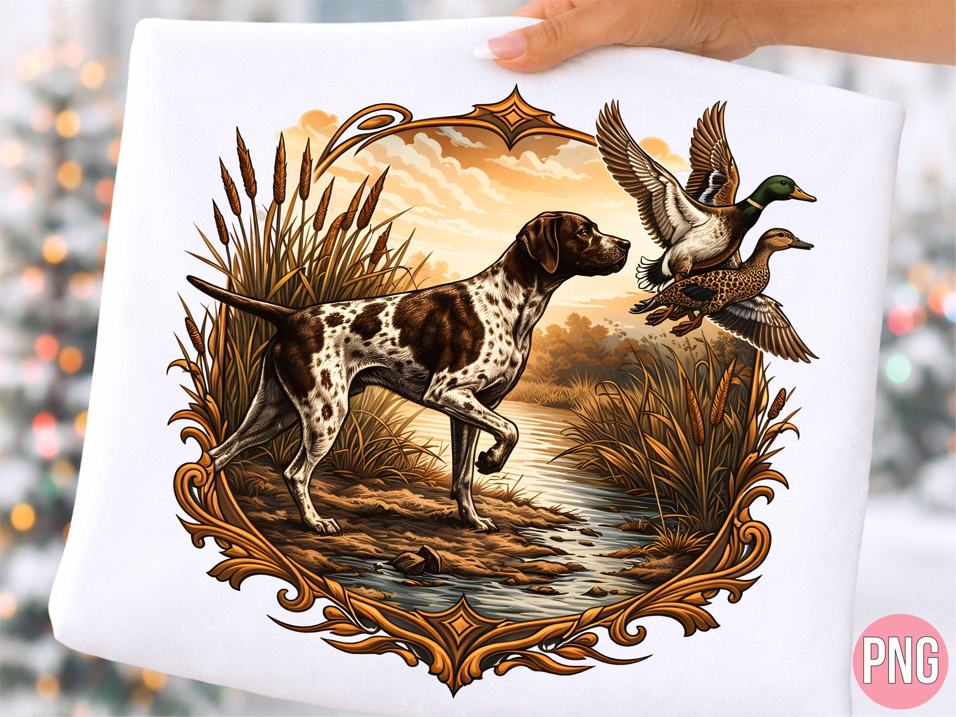 GSP Hunting Dog Mallard Duck Scene PNG