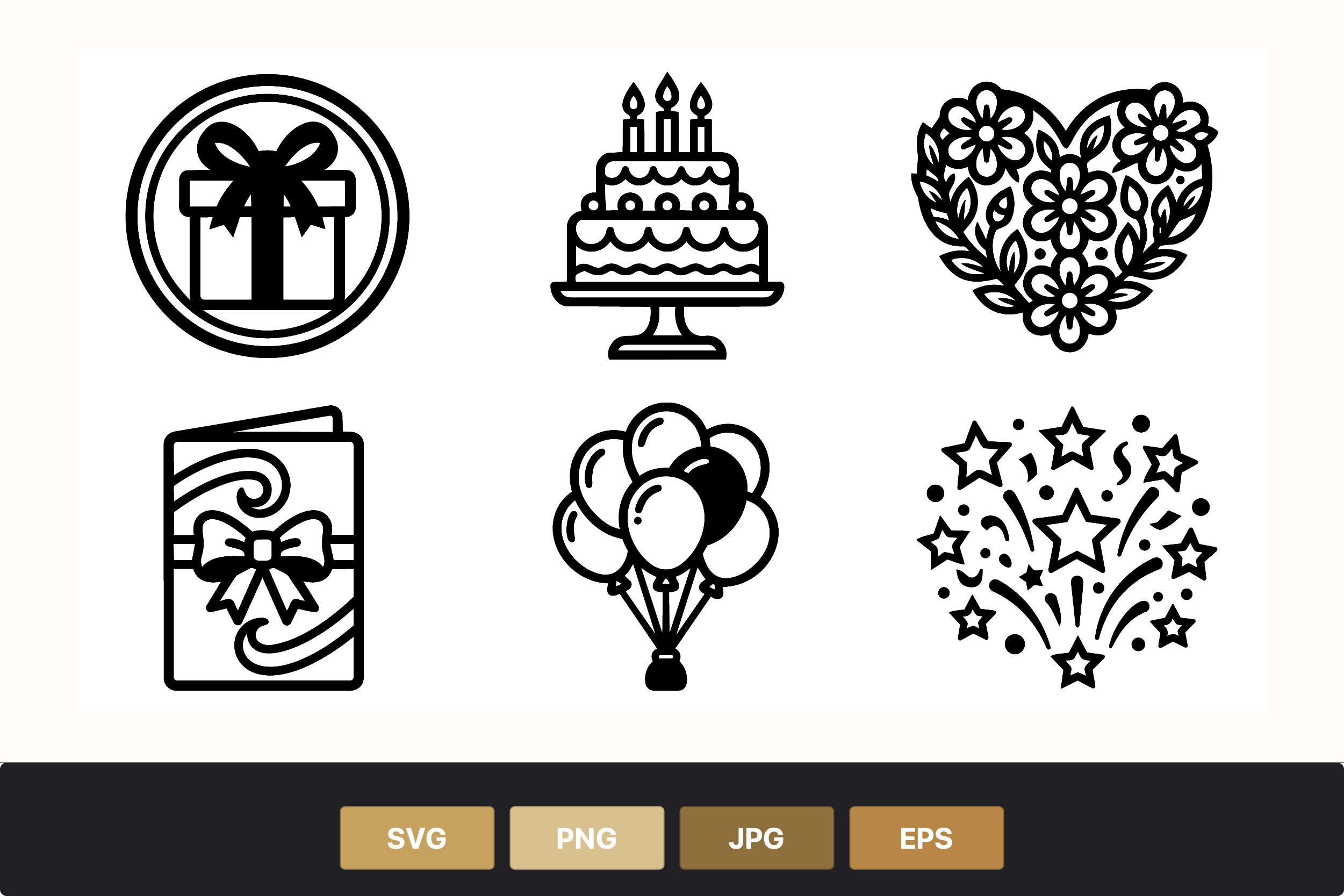 Gift Cake Balloons Celebration Icons
