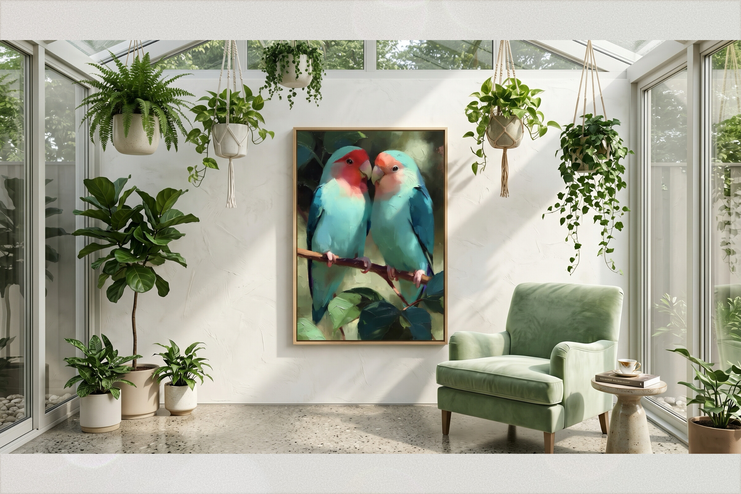 Lovebirds Impasto Oil Illustration