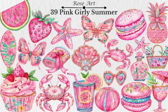 Pink Girly Summer Clipart Graphic by Rose Art · Creative Fabrica