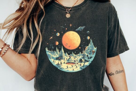 Retro Alien Planet Exploration Scene Png