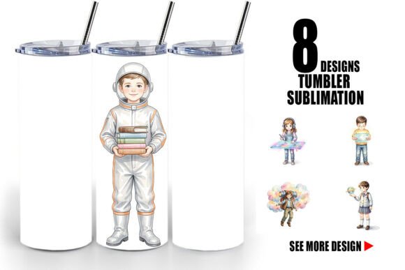 Retro Space Kid Watercolor Tumbler Wrap
