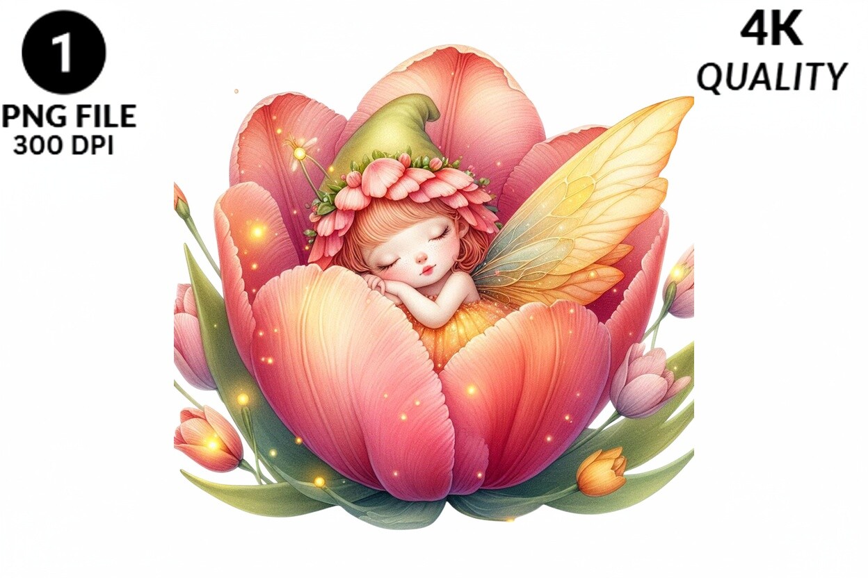 Sleeping Fairy in Tulip PNG Graphic by soikotcbd · Creative Fabrica