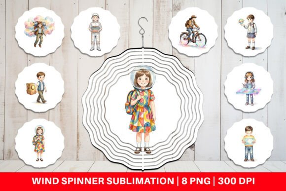 Space Kid Watercolor Wind Spinner PNG