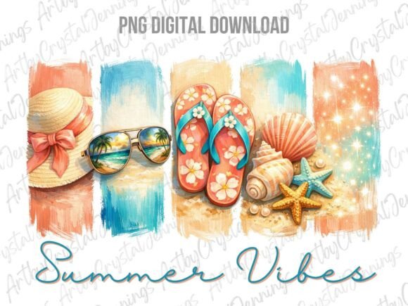 Summer Vibes Ocean Beach Brushstroke PNG Graphic Illustrations By ArtbyCrystalJennings