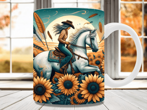 Sunflower Field Horse Rider Mug Wrap Graphics