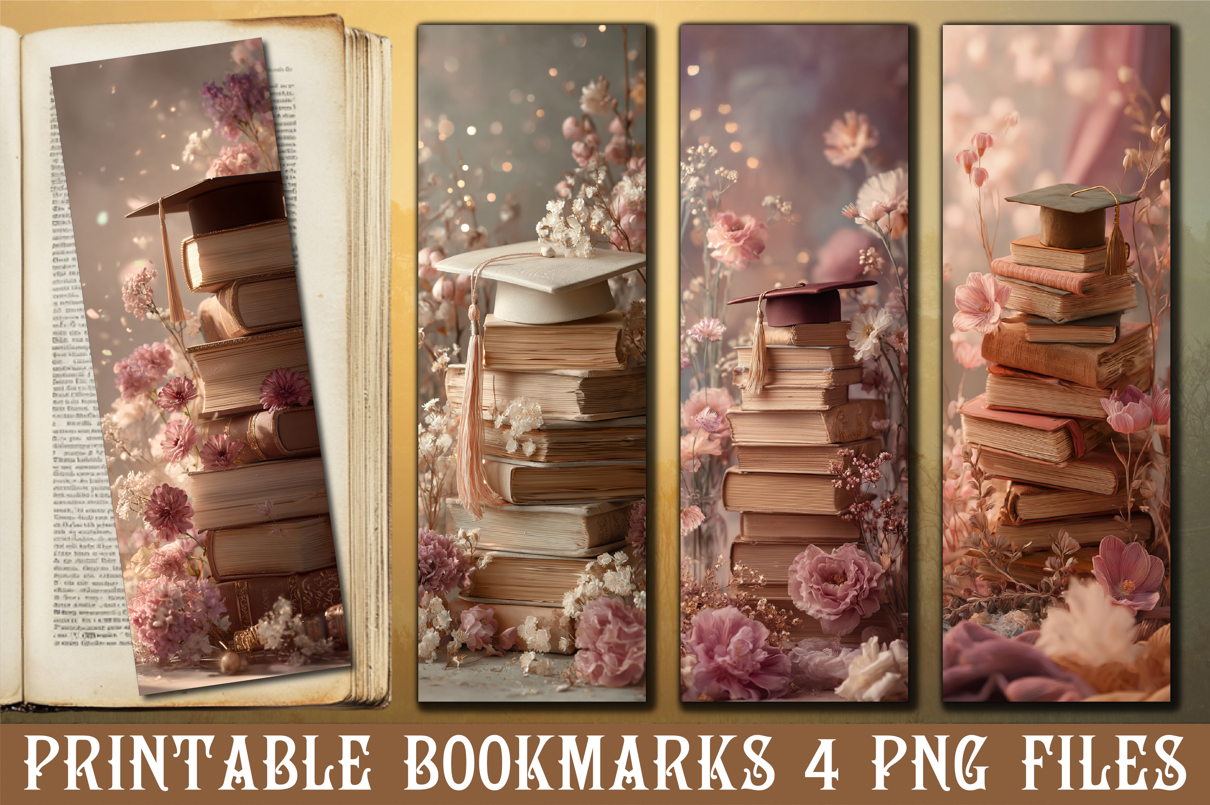 Vintage Pink Floral Graduation Bookmark