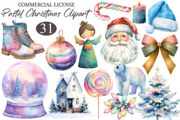 Watercolor Christmas Monster Clipart