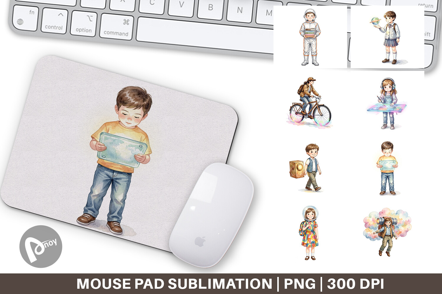 Watercolor Retro Space Kid Mouse Pad