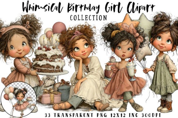 Whimsical Birthday Girl PNG Clipart Graphic Illustrations By RevolutionCraft