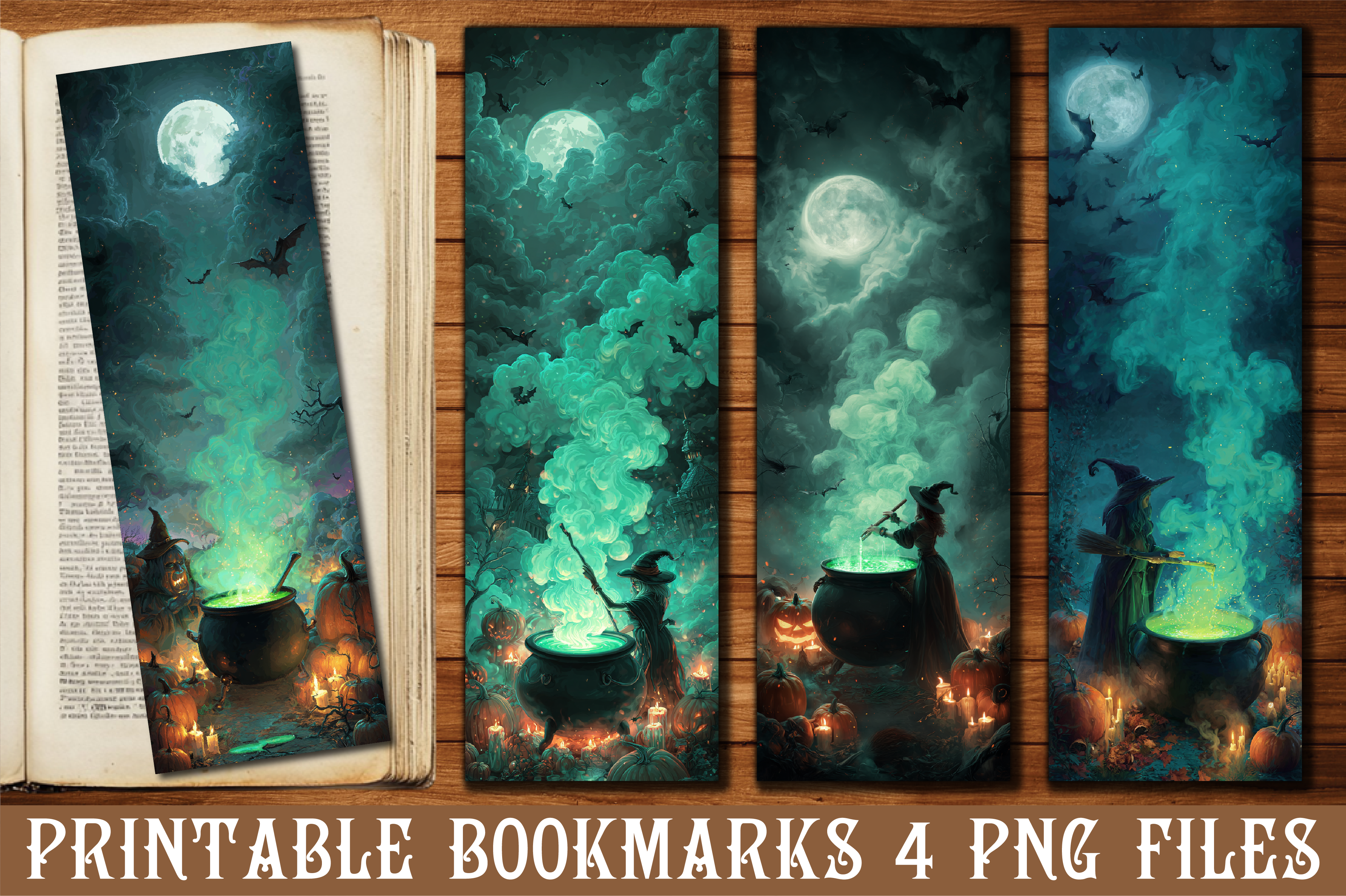 Witch Cauldron Moon Spooky Bookmarks