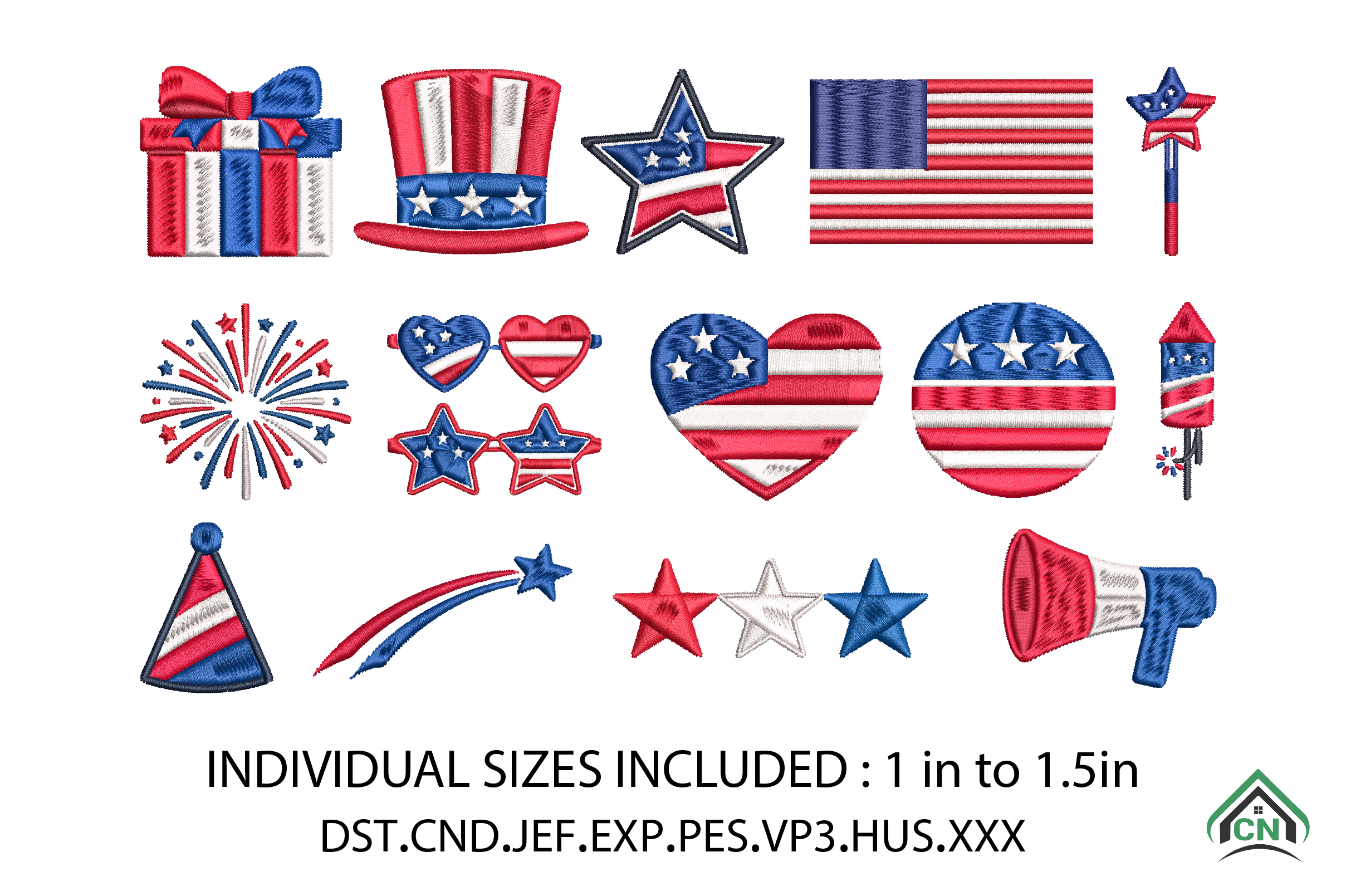 4th of July Embroidery X 15 Designs