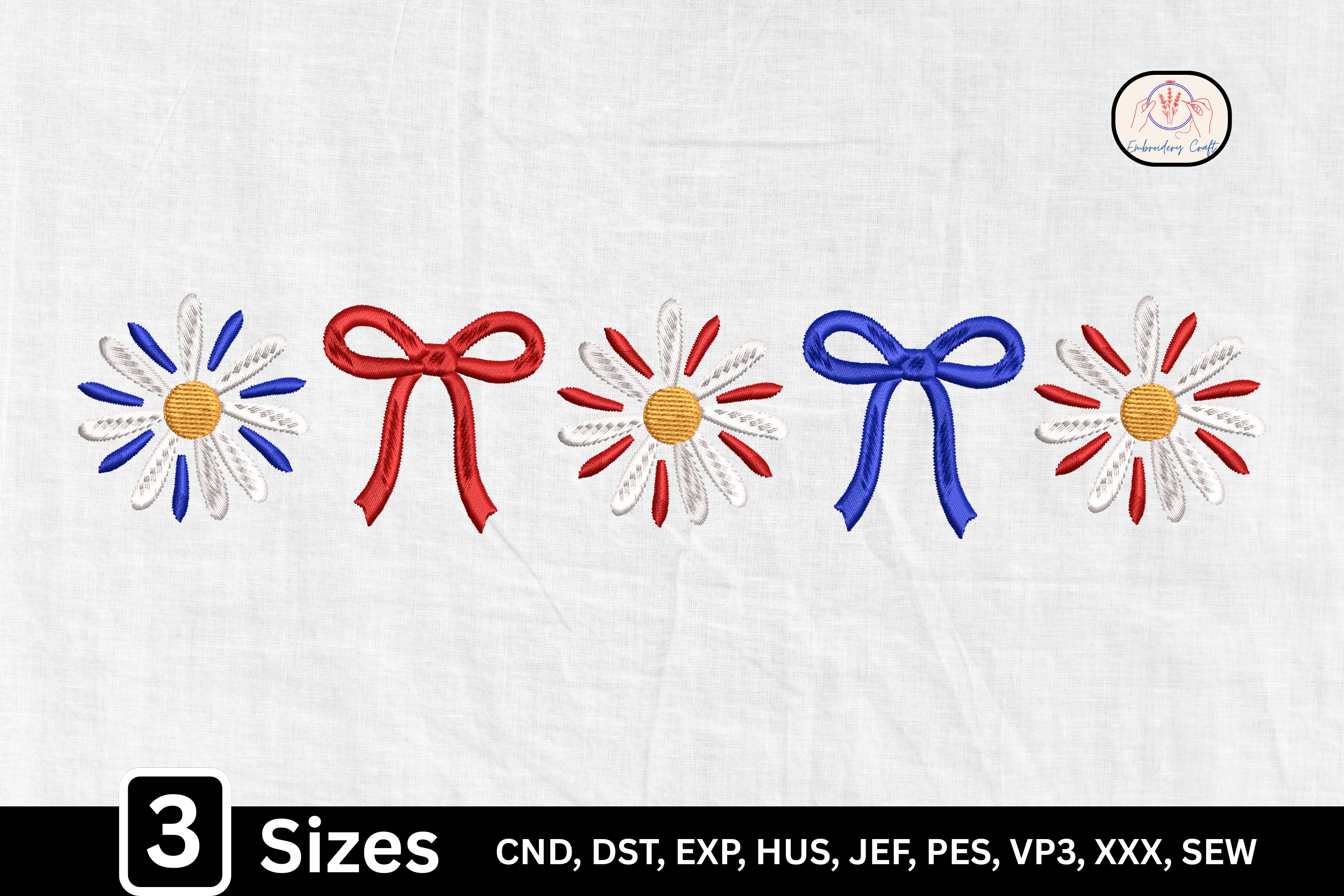 4th of July USA Patriotic Daisy Bow