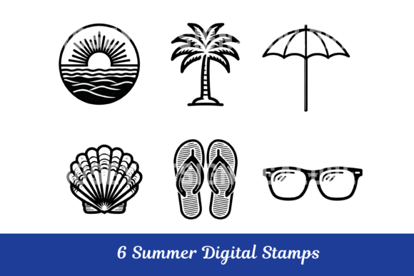 Beach Summer Digital Stamp PNG's Clipart