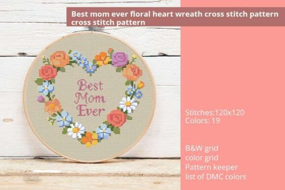 Best Mom Ever Floral Heart Wreath Cross