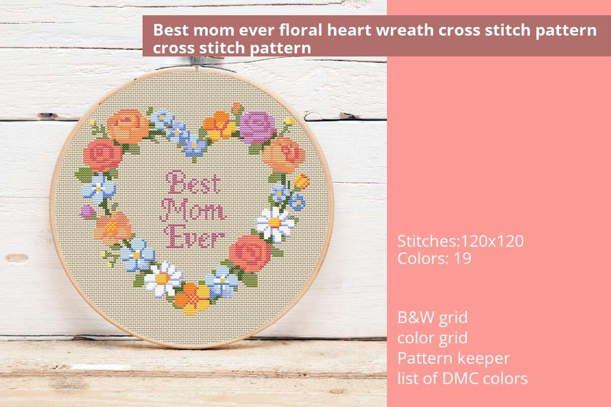 Best Mom Ever Floral Heart Wreath Cross