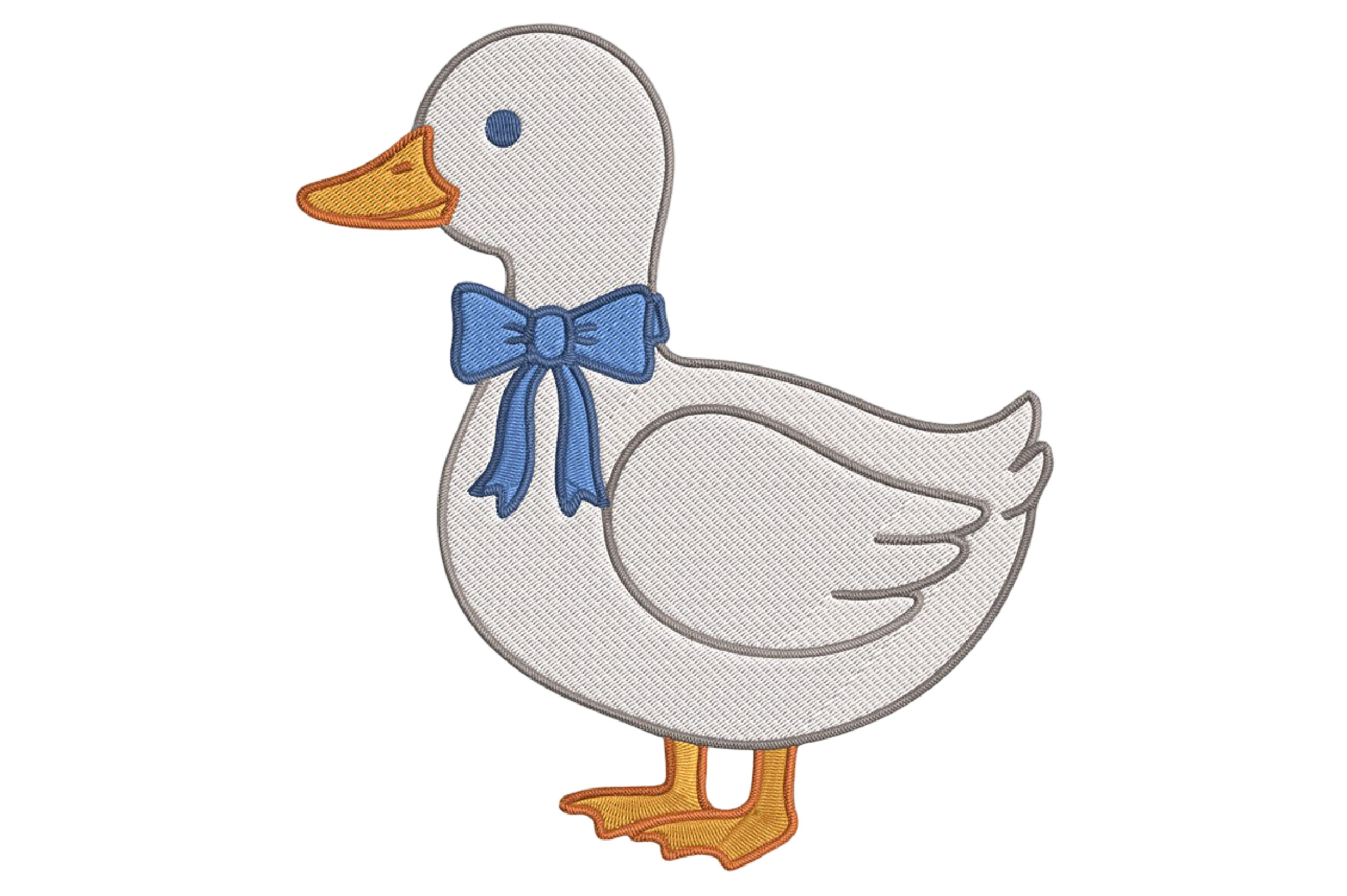 Blue Bow Cute Farm Goose Embroidery