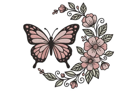 Butterfly Floral Embroidery Design