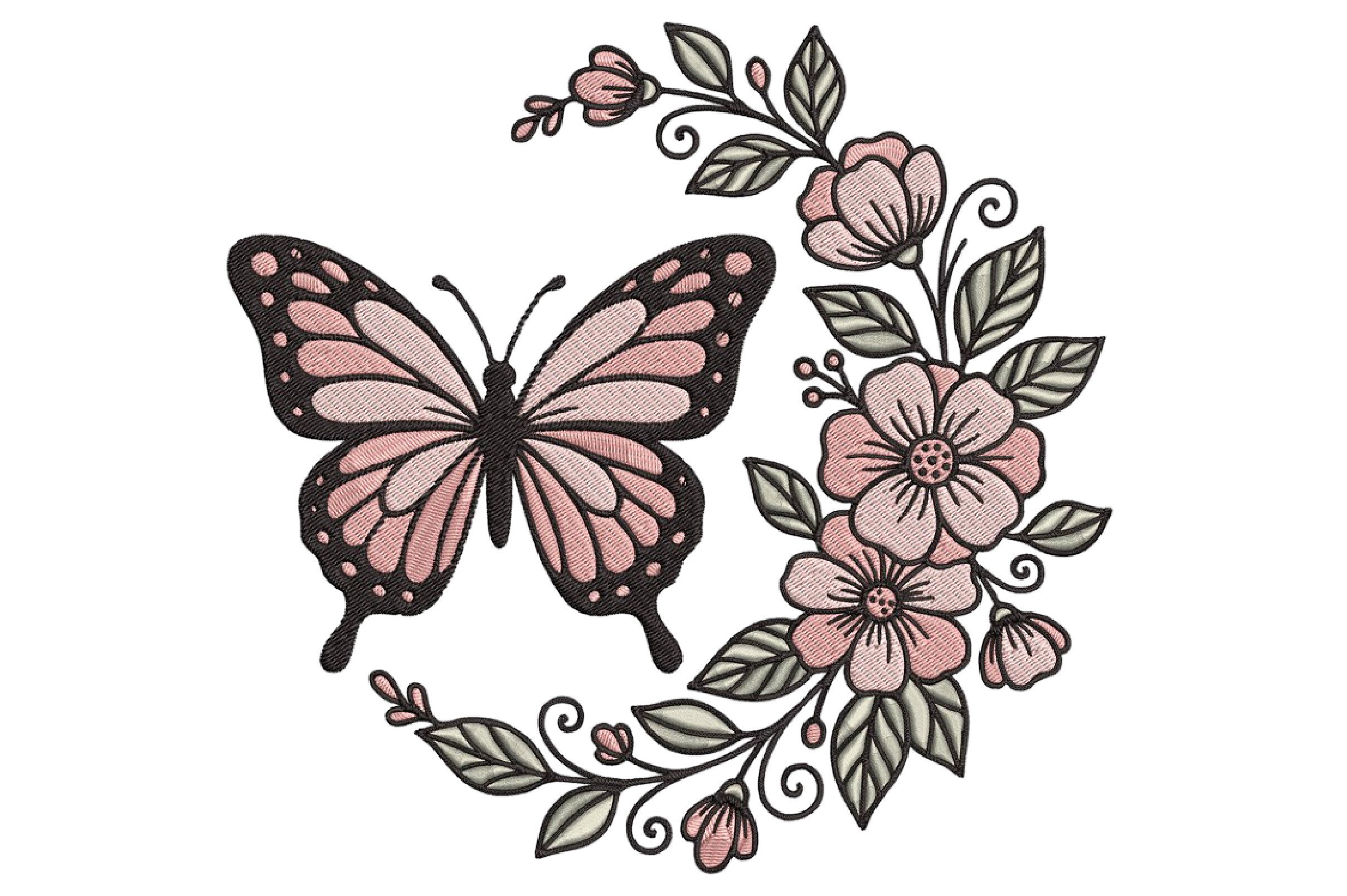 Butterfly Floral Embroidery Design