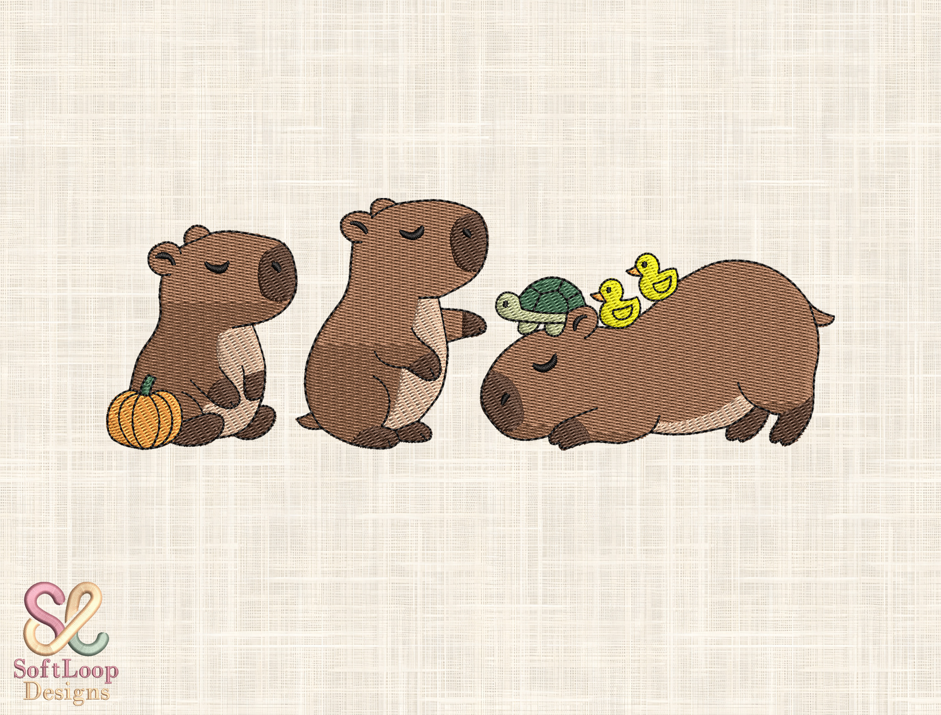 Capybara Friends Embroidery Design
