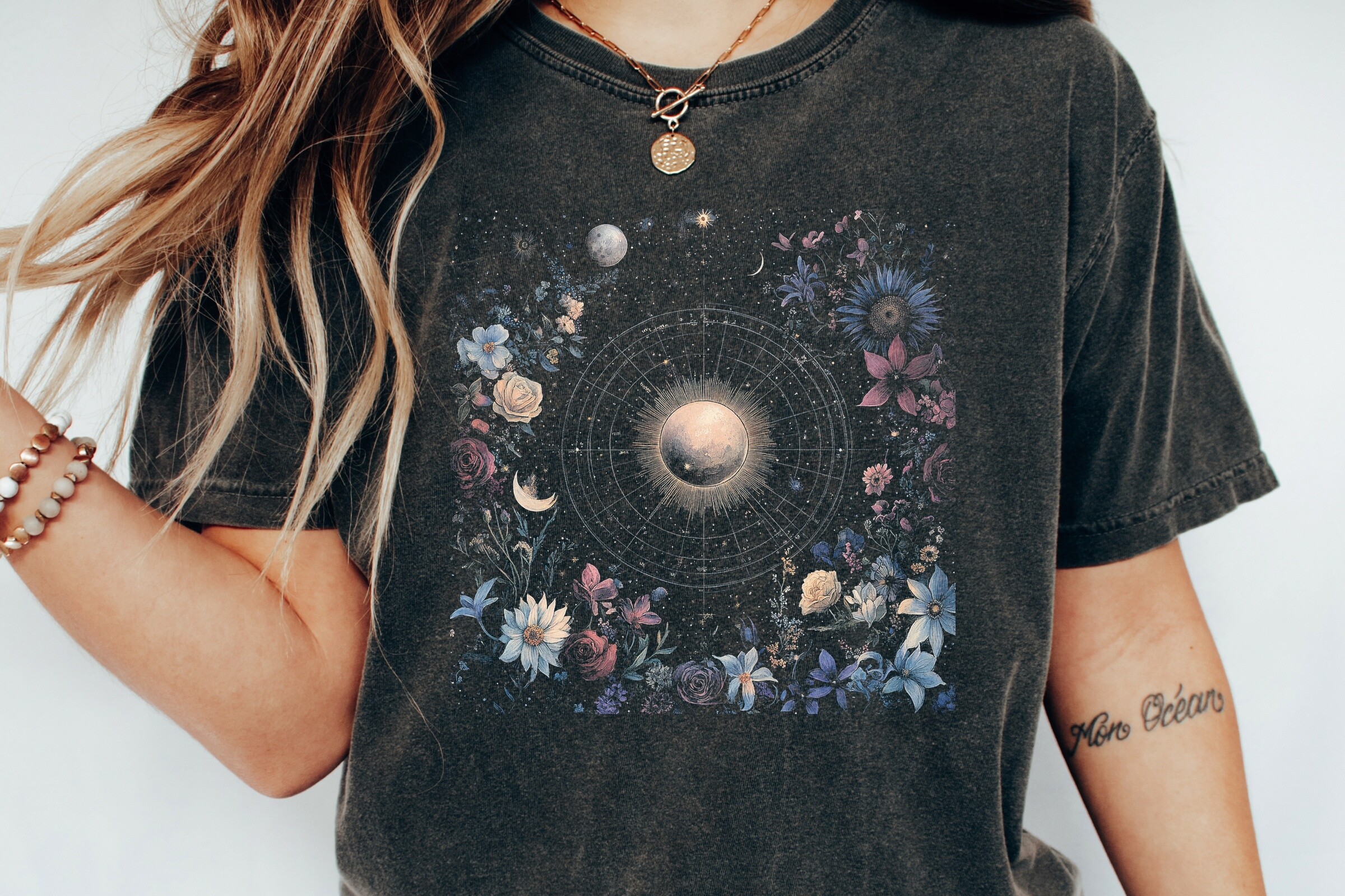 Celestial Floral Sun Moon Stars Png